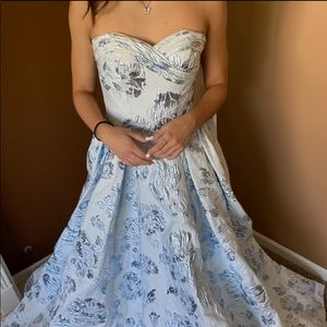 Baby blue floral strapless ball gown